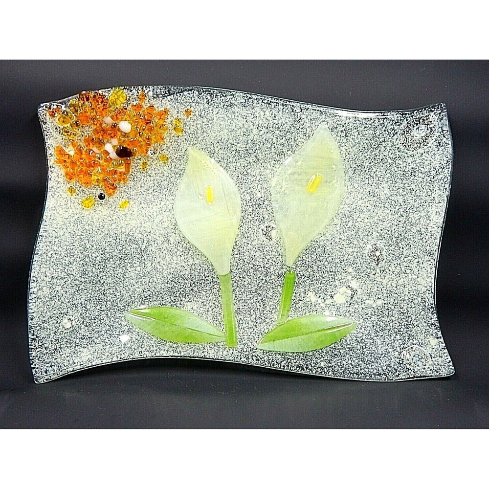 Calle Lily Fused Glass Rectangular Plate Wavy Edge